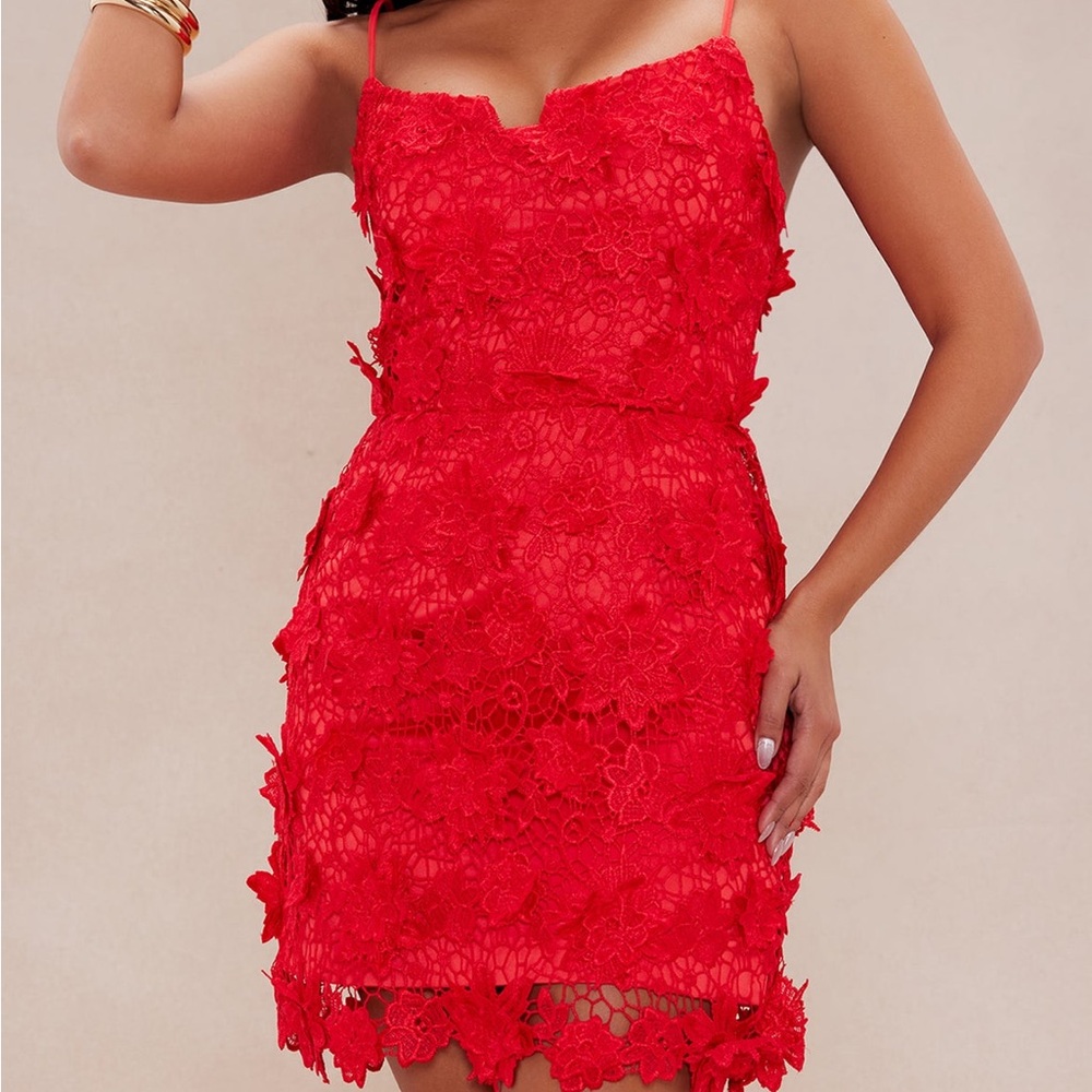 Fashion Nova Red Floral Lace Mini Dress